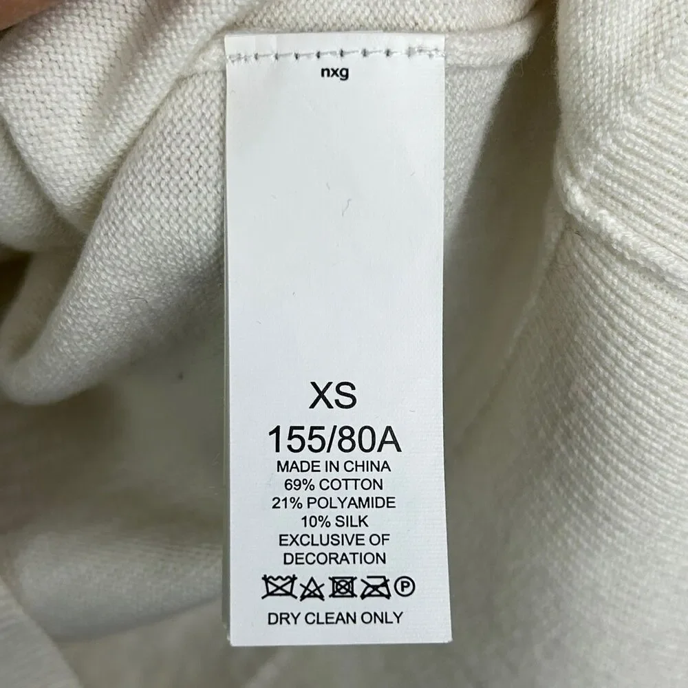 Kate Spade Cocktail Kiss Sweater Cream Cotton Silk Knit Crewneck Pullover XS
